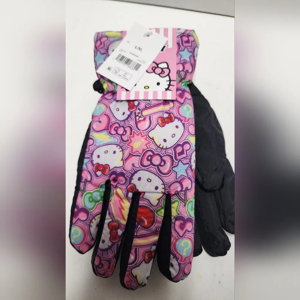 L/XL Girls Hello Kitty Ski Gloves Young Kids  Multicolor Pink Design Winter New